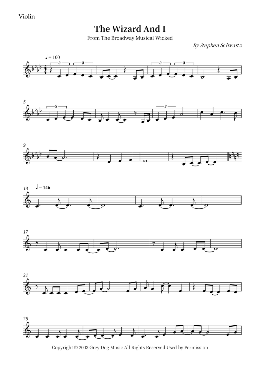 The Wizard And I The Wizard And I Violin Solo scores gallery preview page 1