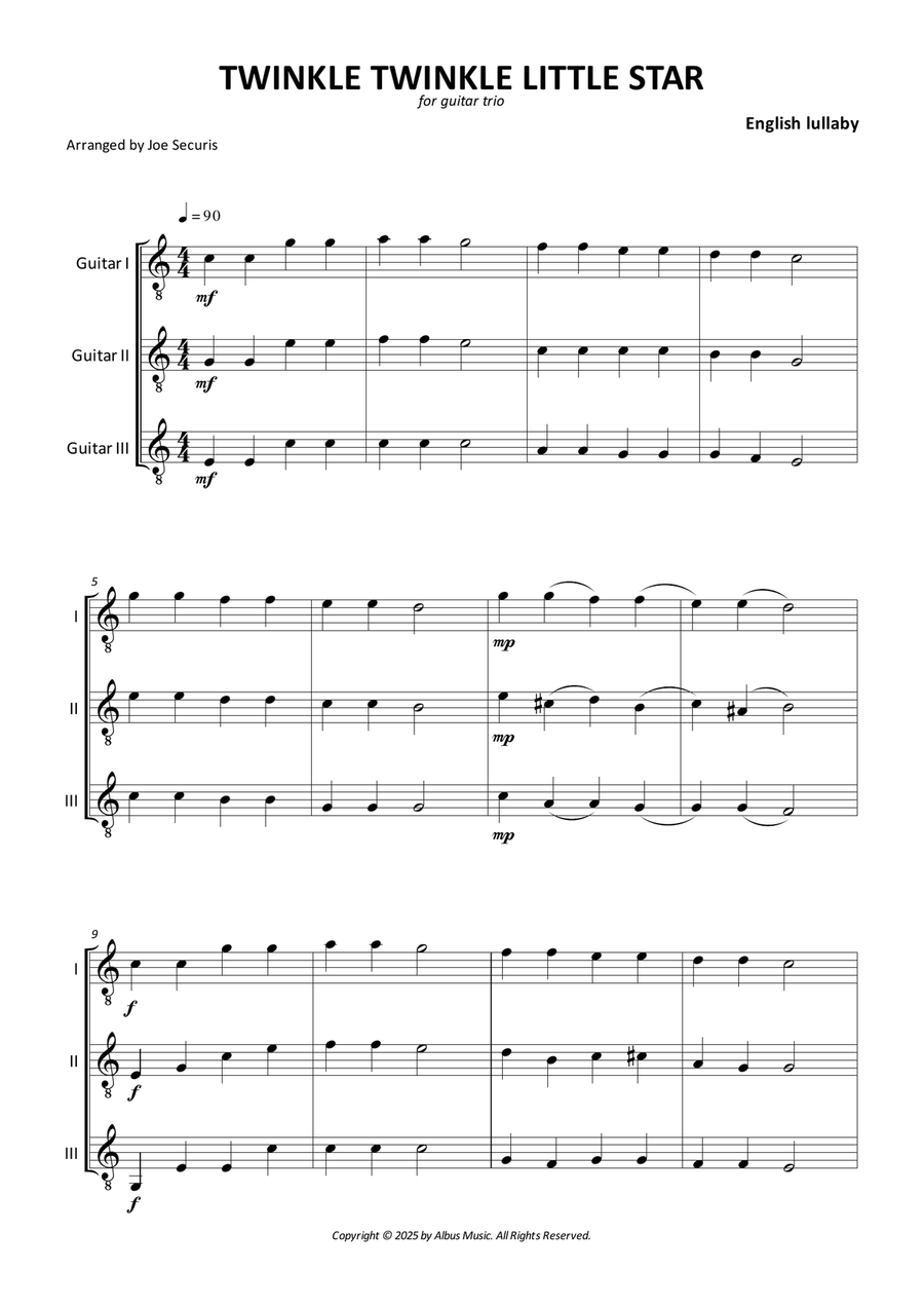 Twinkle Twinkle Little Star Guitar Ensemble scores gallery preview page 1