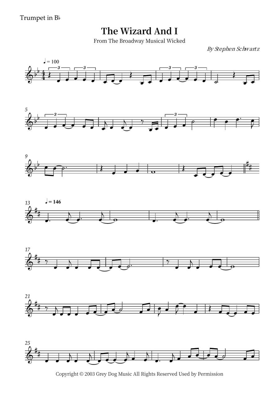 The Wizard And I B-Flat Trumpet scores gallery preview page 1