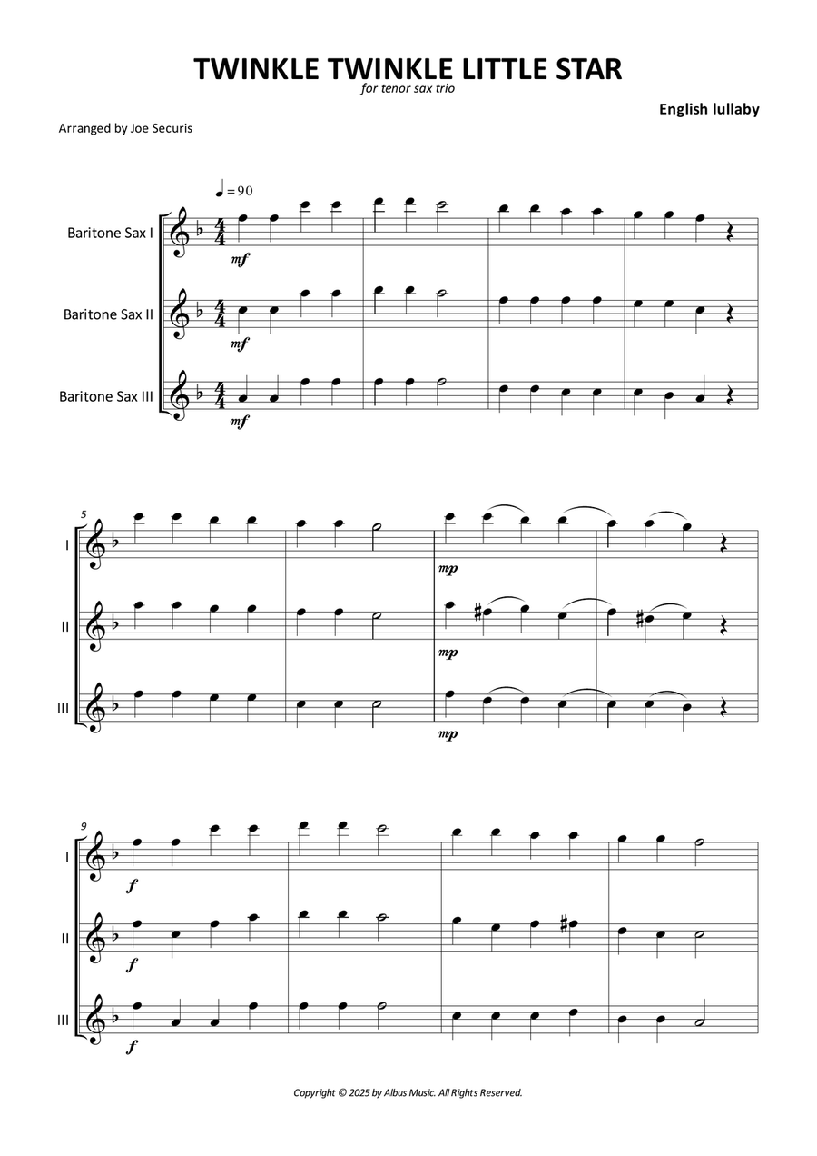 Twinkle Twinkle Little Star Woodwind Trio scores gallery preview page 1
