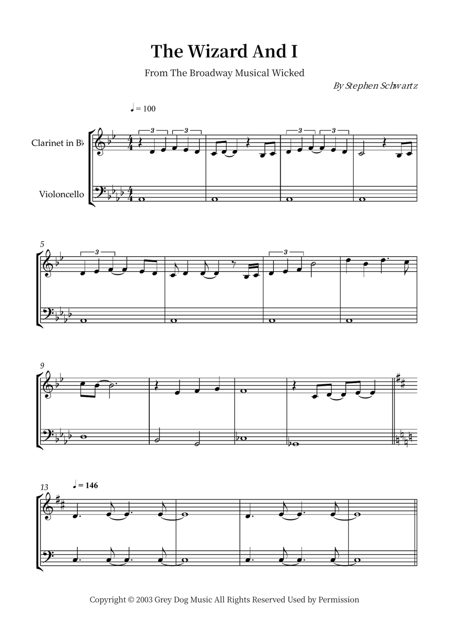 The Wizard And I B-Flat Clarinet scores gallery preview page 1