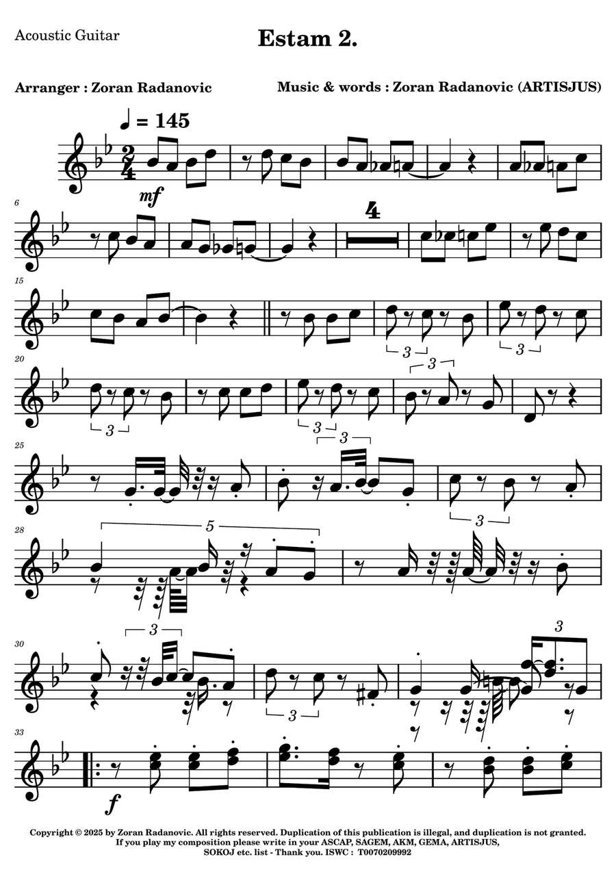 Estam 2. - for guitar quartet Small Ensemble scores gallery preview page 1