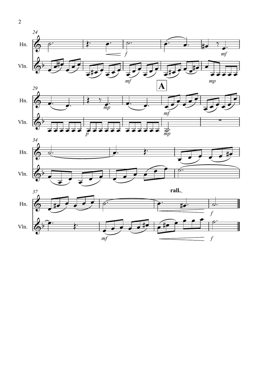 Moonlight Sonata for (1st movement) for Horn and Violin Duet Horn scores gallery preview page 2