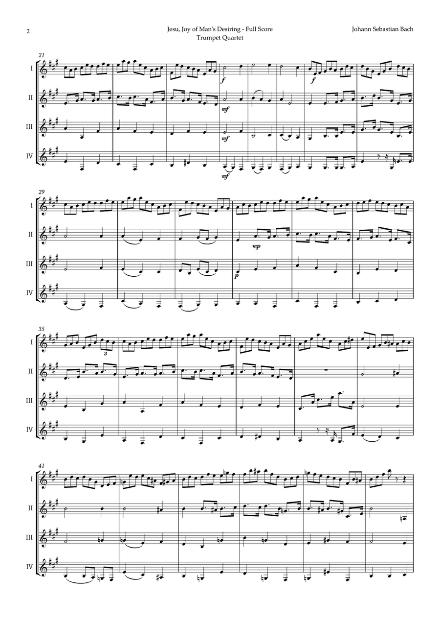 Jesu, Joy of Man's Desiring by Bach for Trumpet Quartet Brass Quartet scores gallery preview page 2