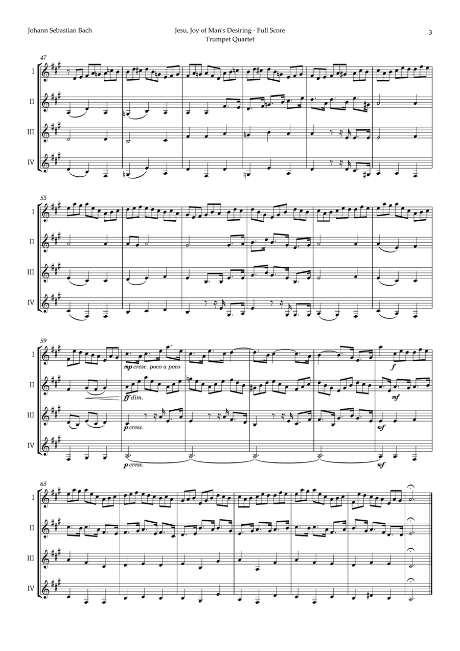 Jesu, Joy of Man's Desiring by Bach for Trumpet Quartet Brass Quartet scores gallery preview page 3