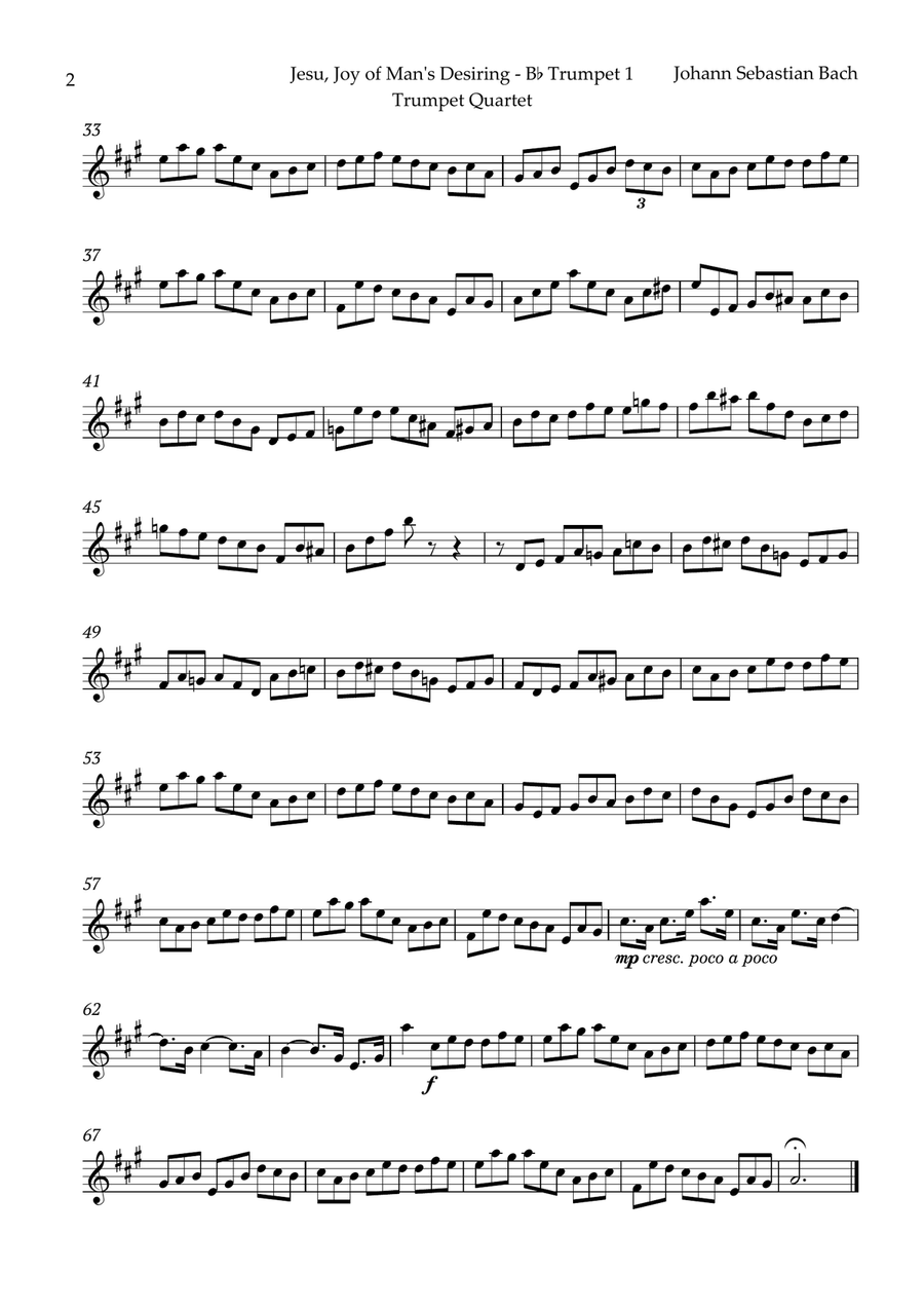 Jesu, Joy of Man's Desiring by Bach for Trumpet Quartet Brass Quartet scores gallery preview page 5