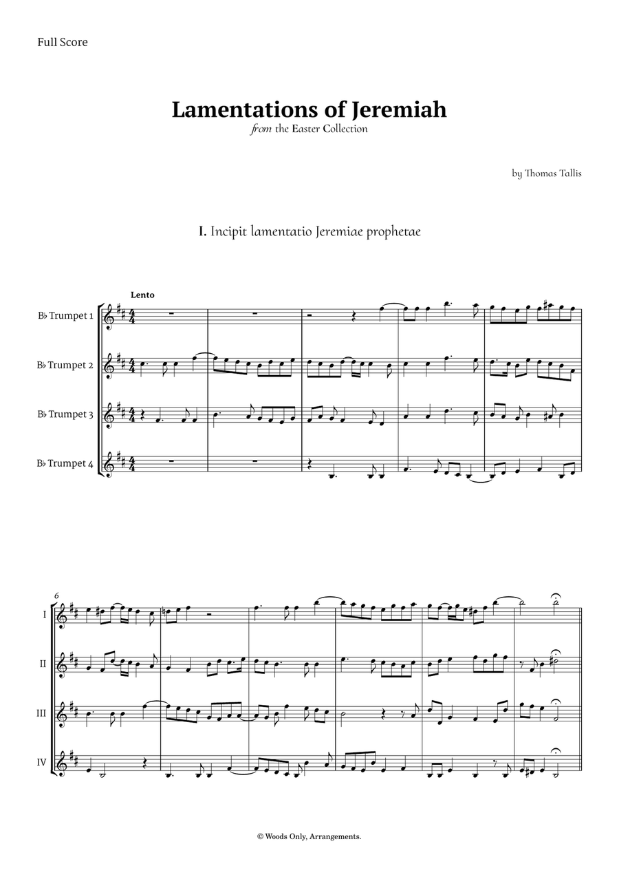 Lamentations of Jeremiah by Thomas Tallis for Trumpet Quartet Brass Quartet scores gallery preview page 1