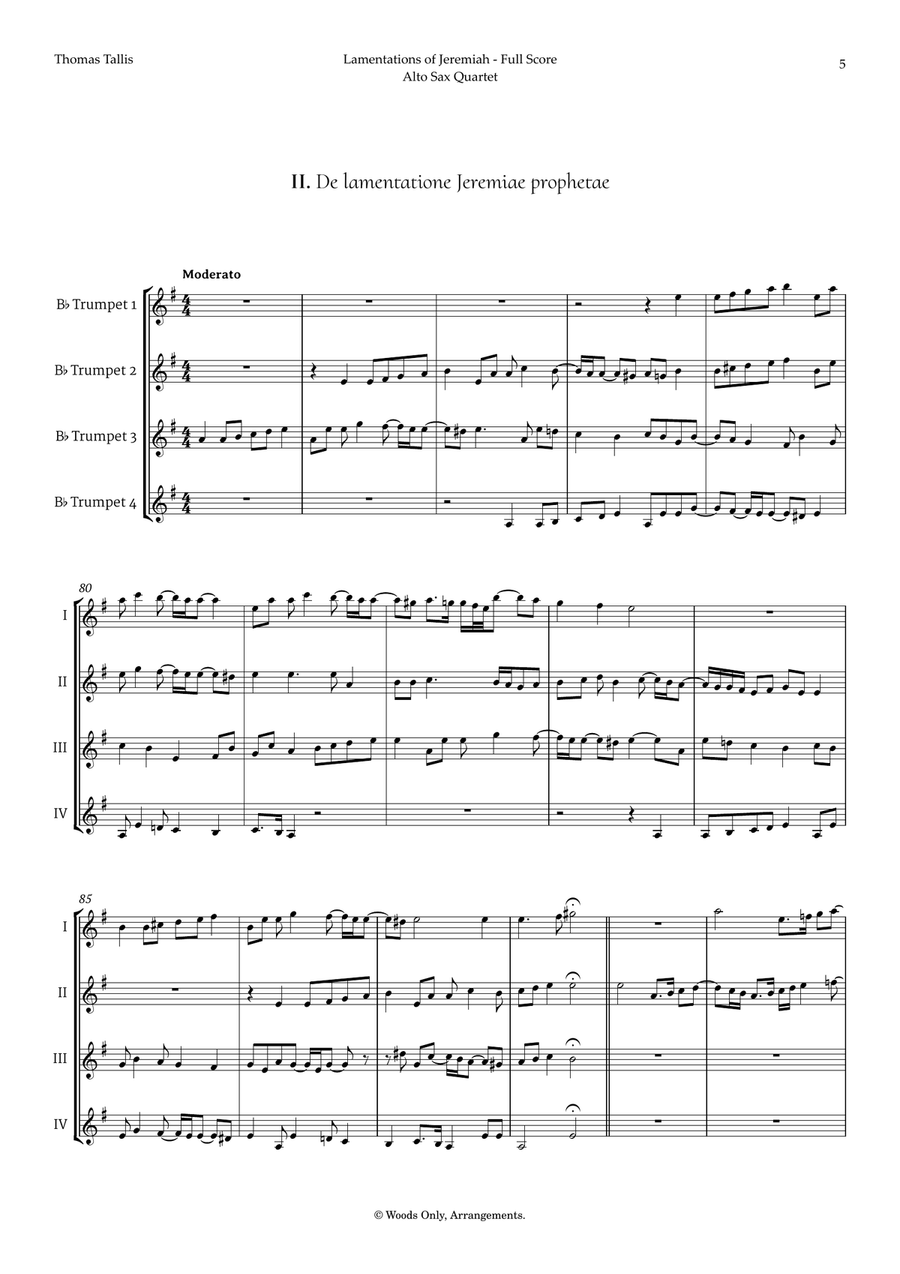 Lamentations of Jeremiah by Thomas Tallis for Trumpet Quartet Brass Quartet scores gallery preview page 5