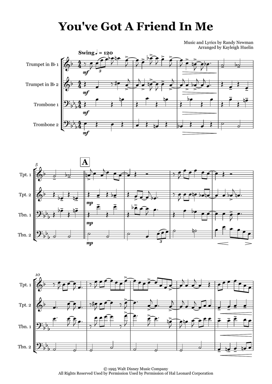 You've Got A Friend In Me Brass Quartet scores gallery preview page 1