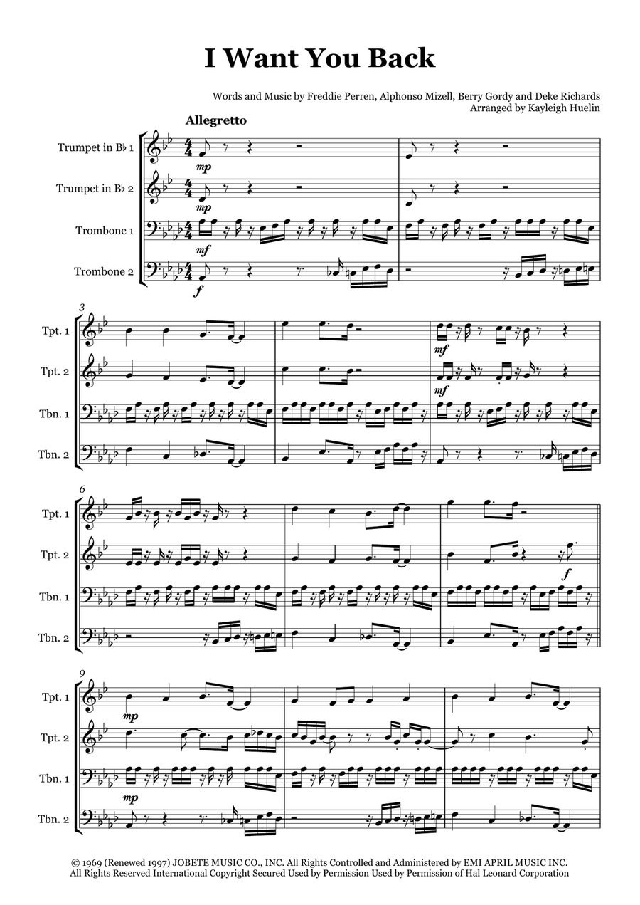 I Want You Back I Want You Back Brass Quartet scores gallery preview page 1