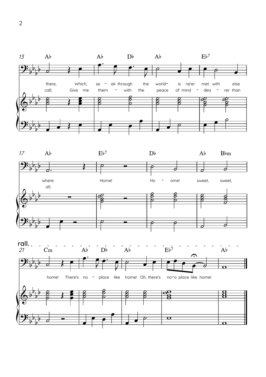 Home! Sweet Home! - Cello and Piano in Ab Major - Lyrics & Chords - Easy Level Sheet Music Piano scores gallery preview page 2