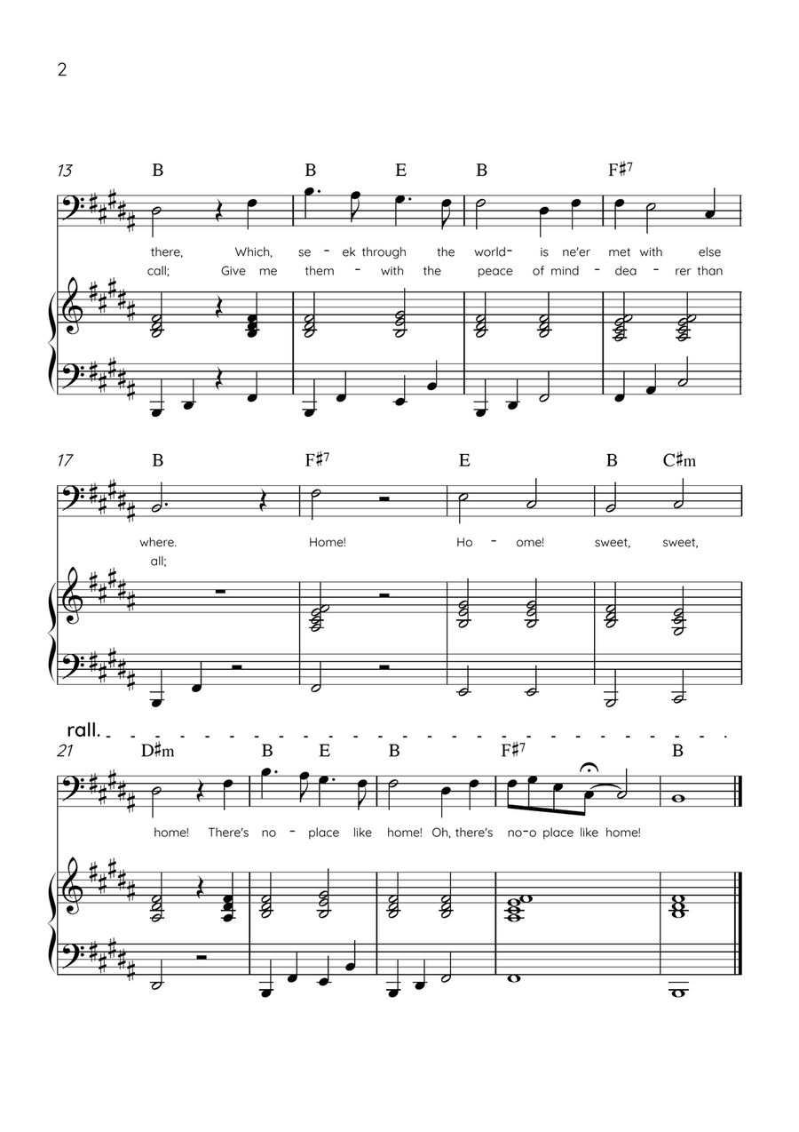 Home! Sweet Home! - Cello and Piano in B Major - Lyrics & Chords - Easy Level Sheet Music Piano scores gallery preview page 2