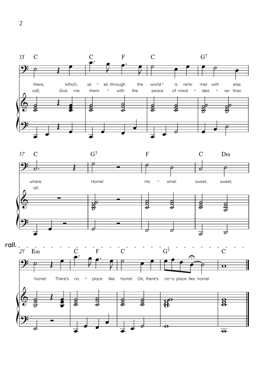Home! Sweet Home! - Cello and Piano in C Major - Lyrics & Chords - Easy Level Sheet Music Piano scores gallery preview page 2