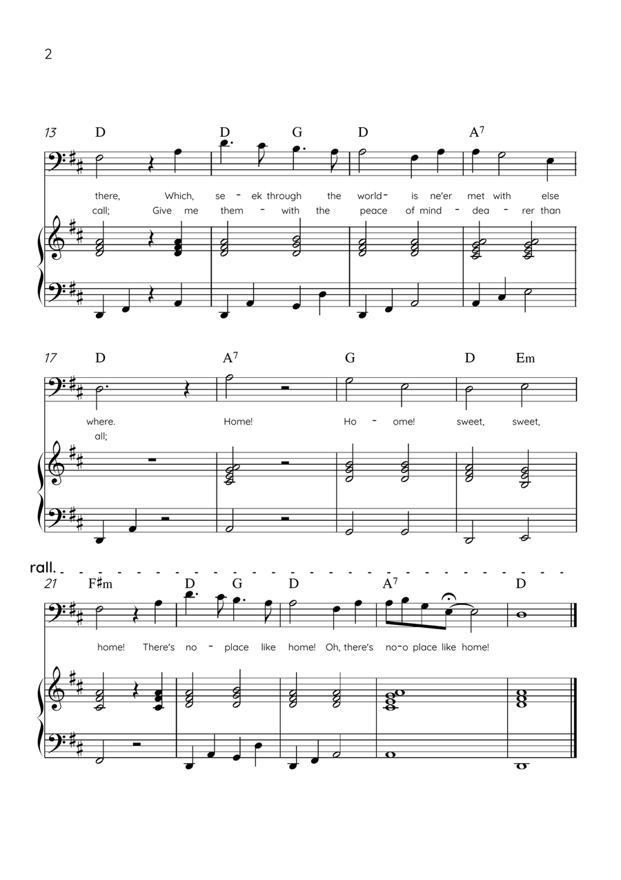 Home! Sweet Home! - Cello and Piano in D Major - Lyrics & Chords - Easy Level Sheet Music Piano scores gallery preview page 2