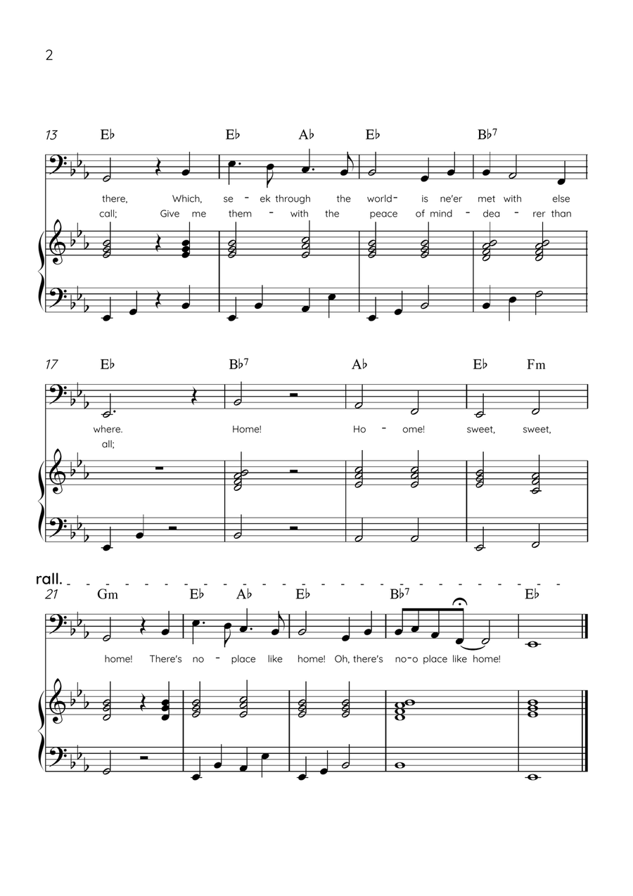 Home! Sweet Home! - Cello and Piano in Eb Major - Lyrics & Chords - Easy Level Sheet Music Piano scores gallery preview page 2
