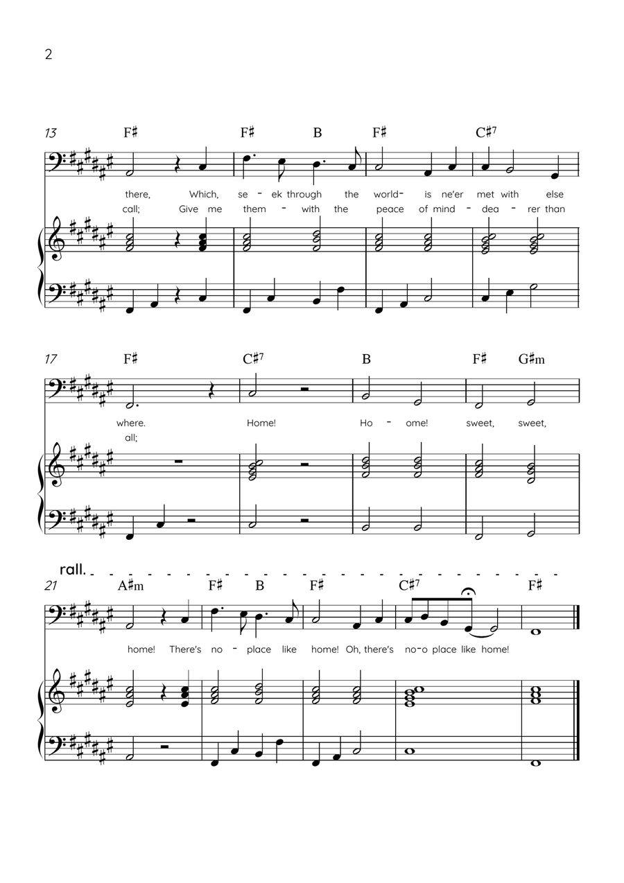 Home! Sweet Home! - Cello and Piano in F# Major - Lyrics & Chords - Easy Level Sheet Music Piano scores gallery preview page 2