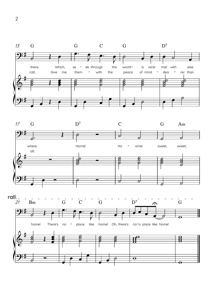Home! Sweet Home! - Cello and Piano in G Major - Lyrics & Chords - Easy Level Sheet Music Piano scores gallery preview page 2