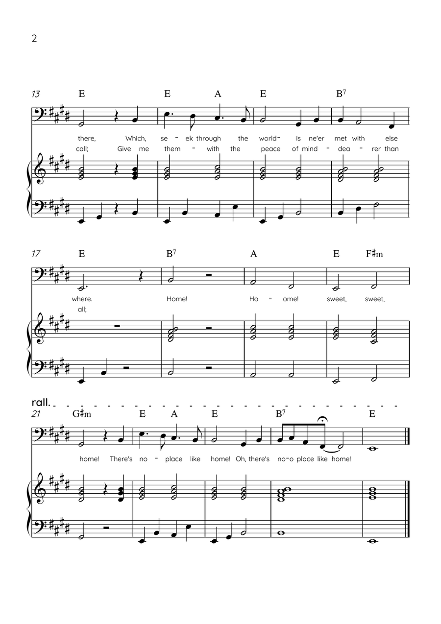 Home! Sweet Home! - Cello and Piano in E Major - Lyrics & Chords - Easy Level Sheet Music Piano scores gallery preview page 2