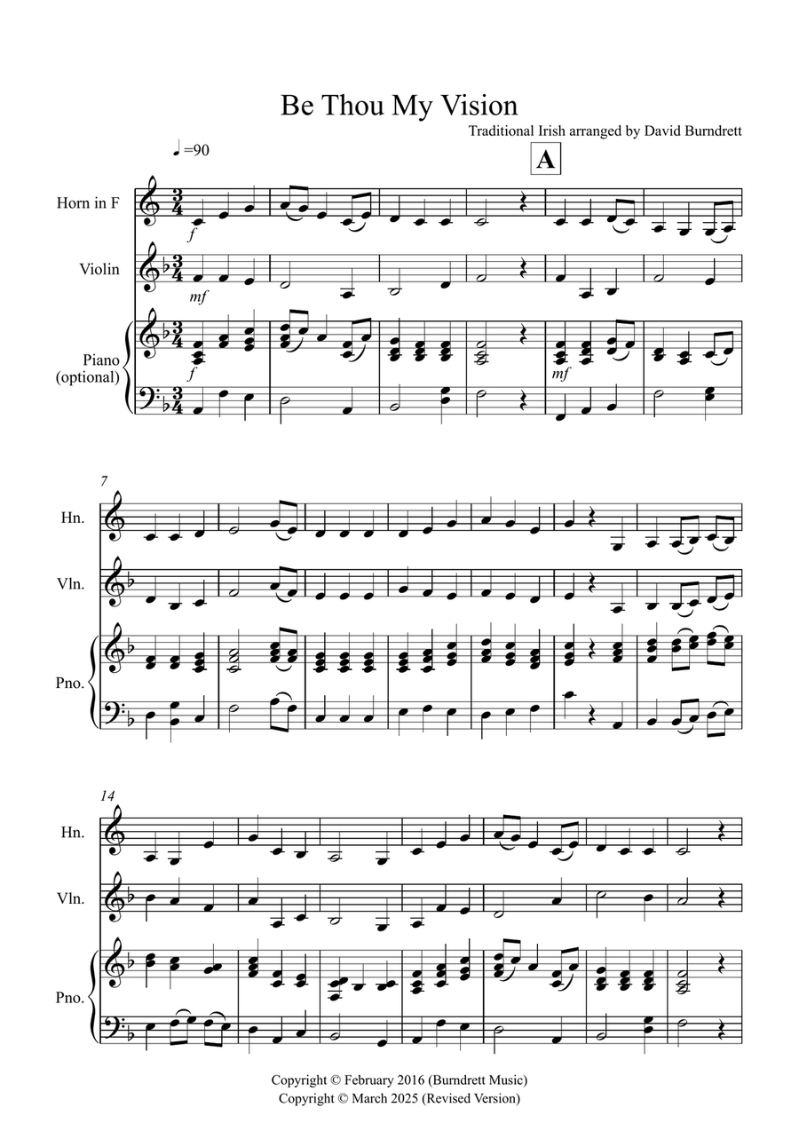 Be Thou My Vision for Horn and Violin Duet Horn scores gallery preview page 1