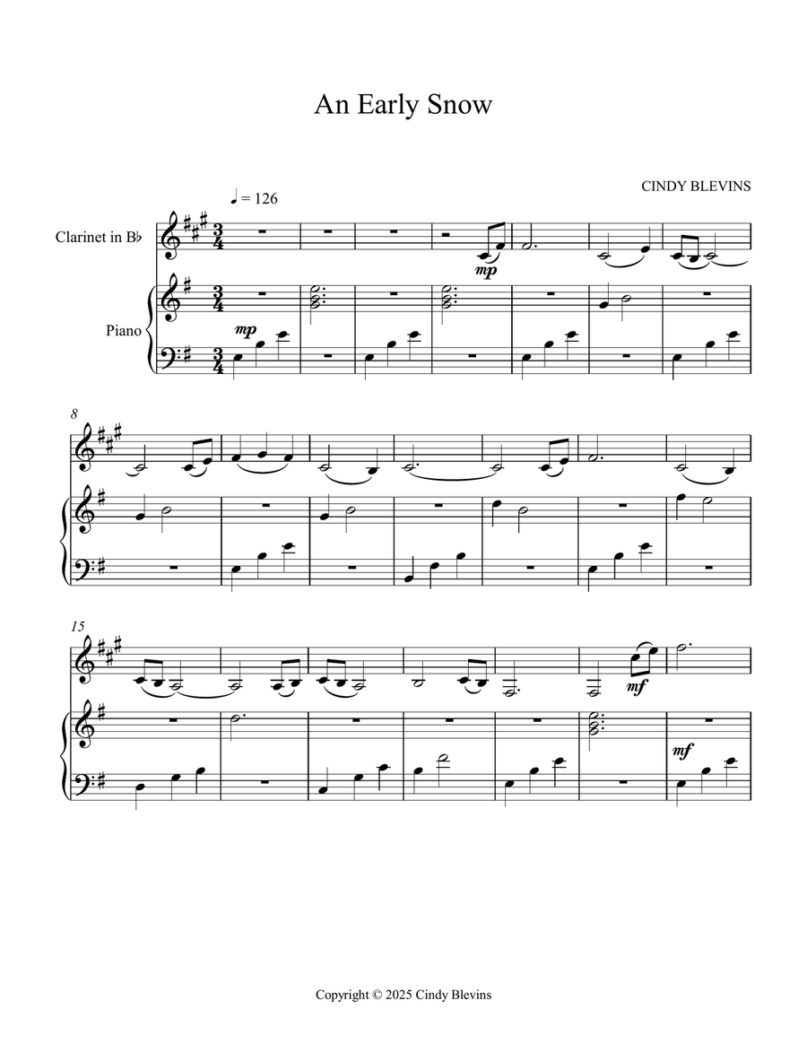 An Early Snow, an original piece for clarinet and piano B-Flat Clarinet scores gallery preview page 2