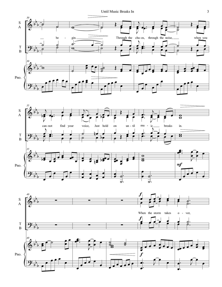 Until Music Breaks In (SATB, Accompanied) 4-Part scores gallery preview page 3