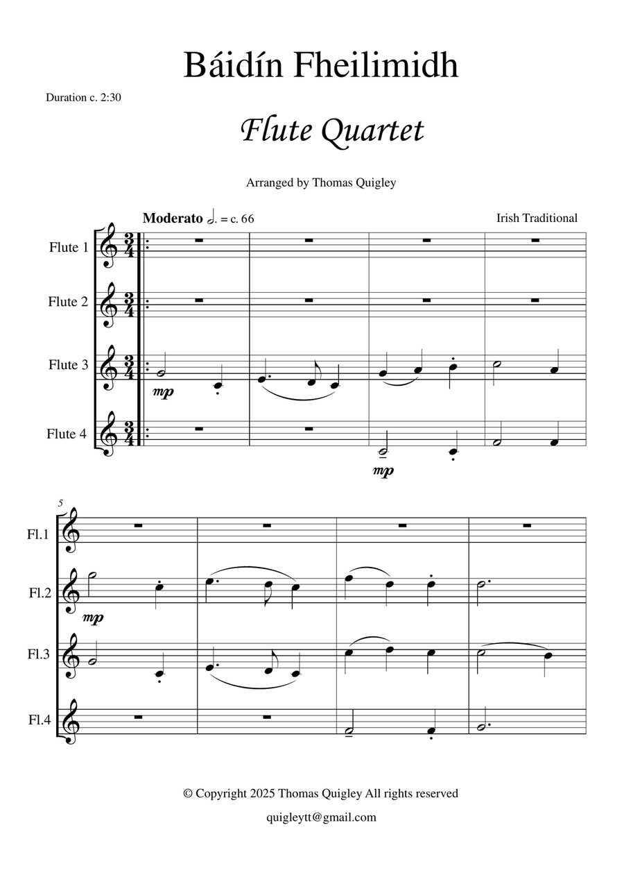 Báidín Fheilimidh Báidín Fheilimidh Flute Quartet scores gallery preview page 2