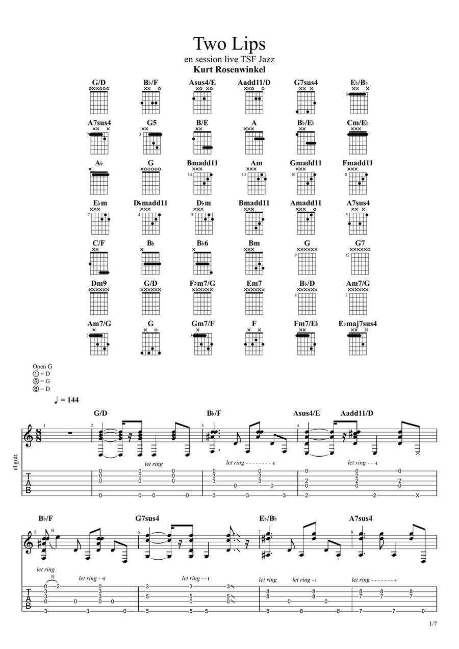 Two Lips Two Lips Electric Guitar scores gallery preview page 1