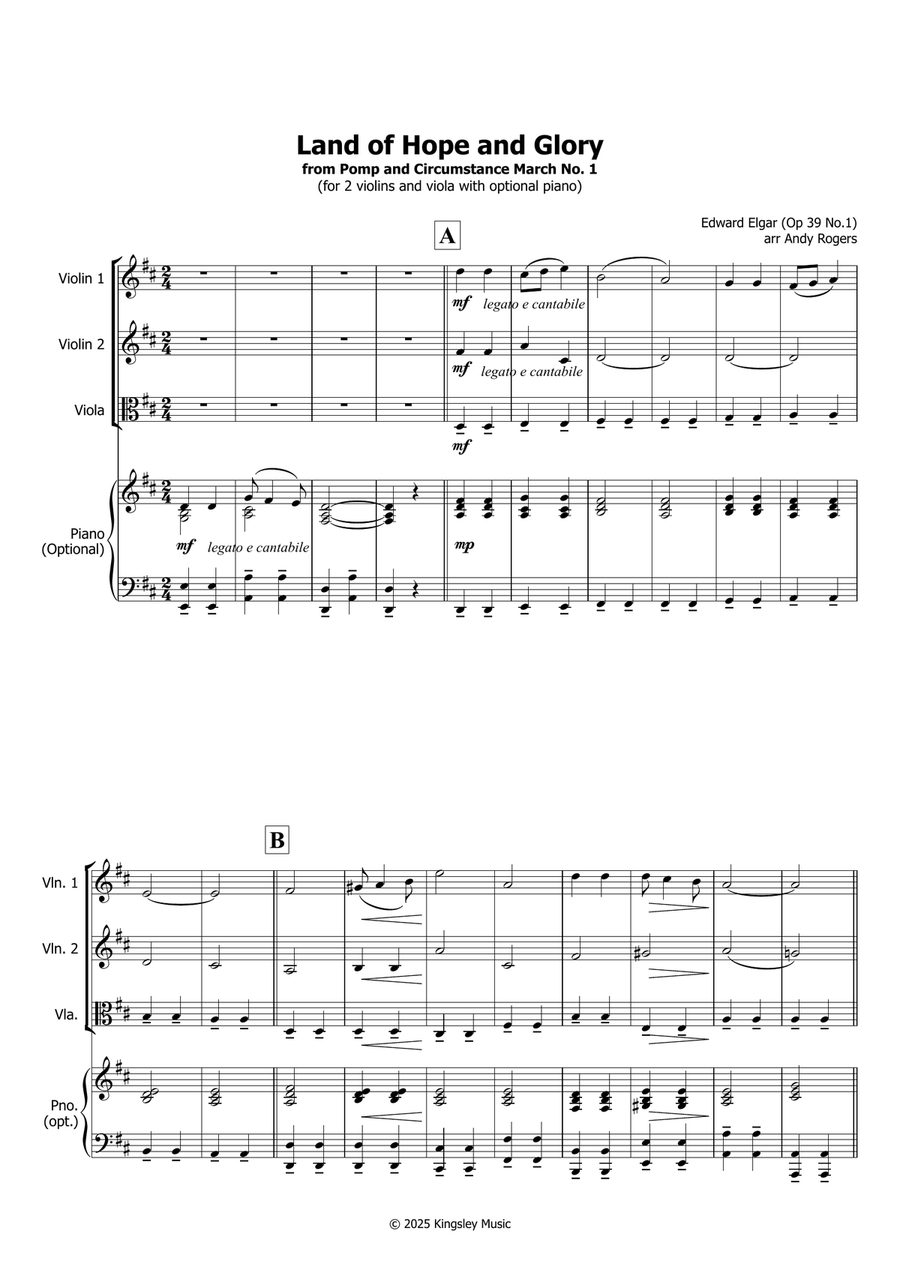 Land of Hope and Glory (String trio with optional piano) String Trio scores gallery preview page 1