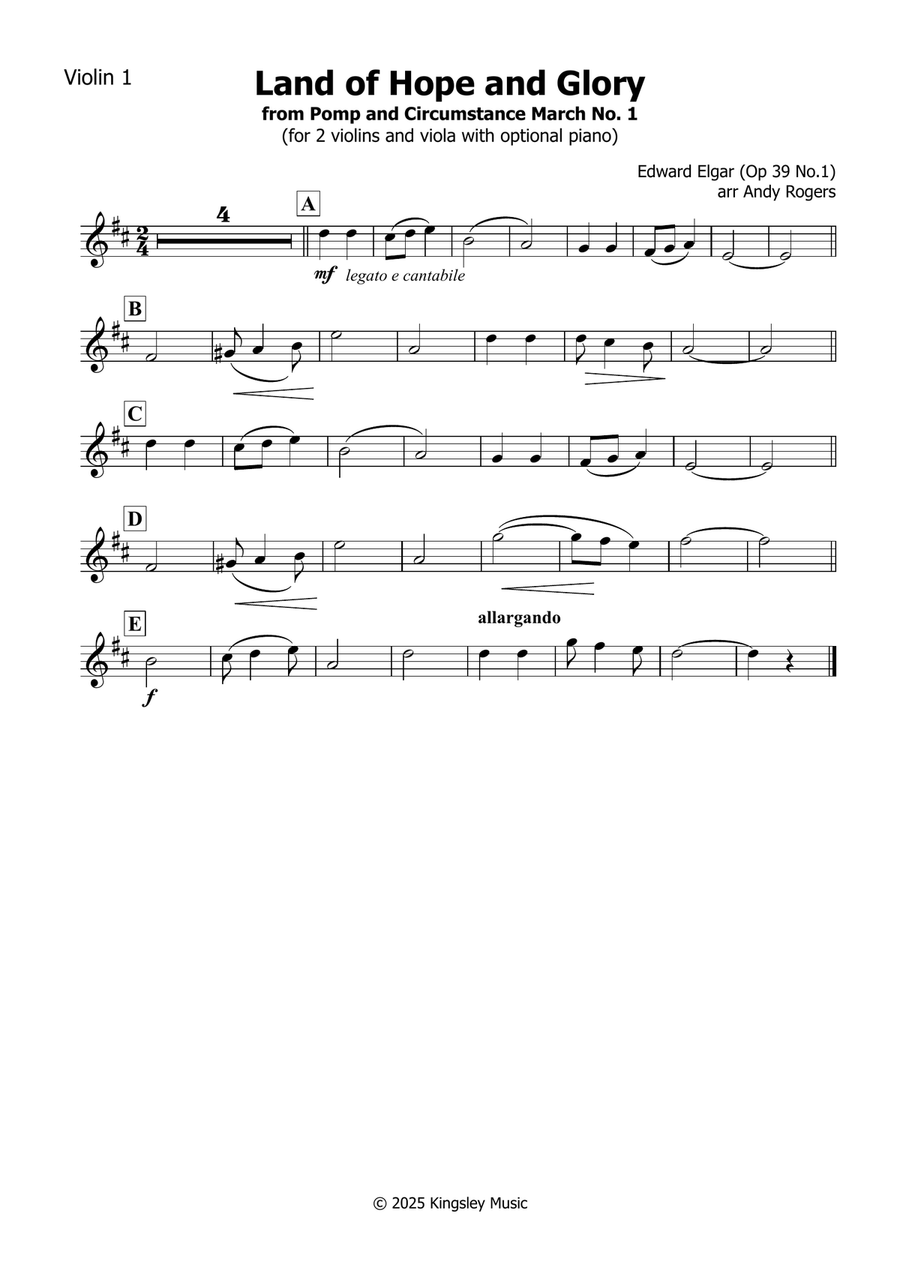 Land of Hope and Glory (String trio with optional piano) String Trio scores gallery preview page 3