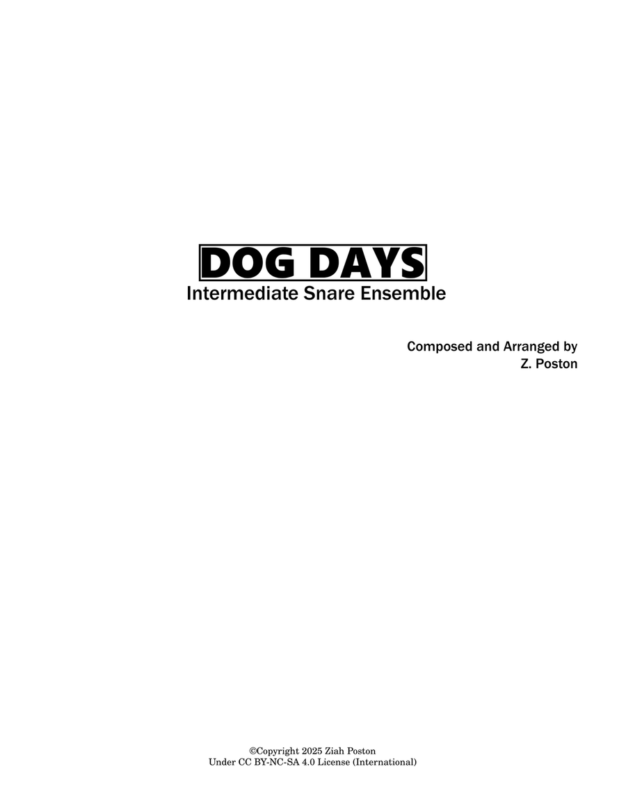 Dog Days | Intermediate Snare Ensemble Percussion Ensemble scores gallery preview page 1