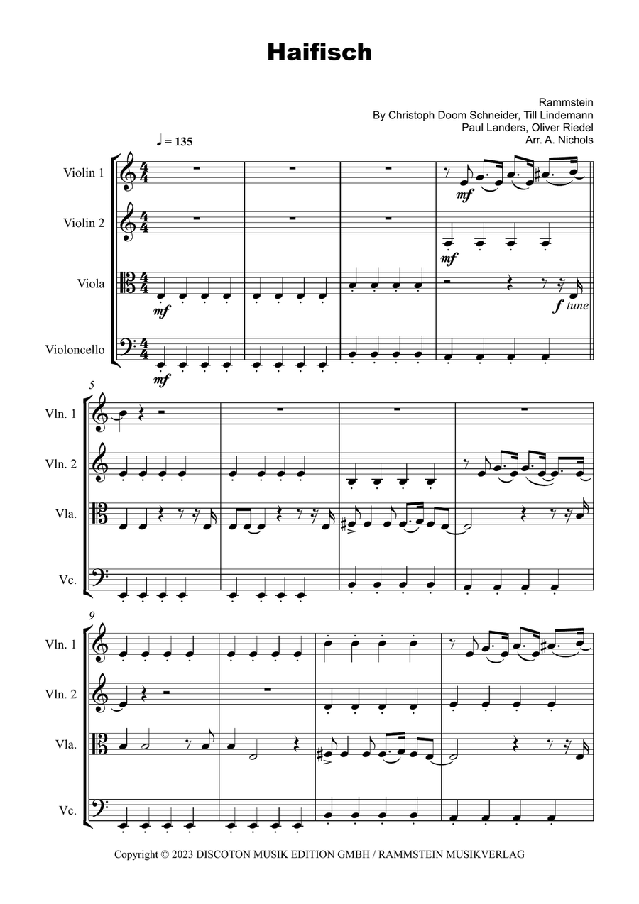 Haifisch Haifisch String Quartet scores gallery preview page 1