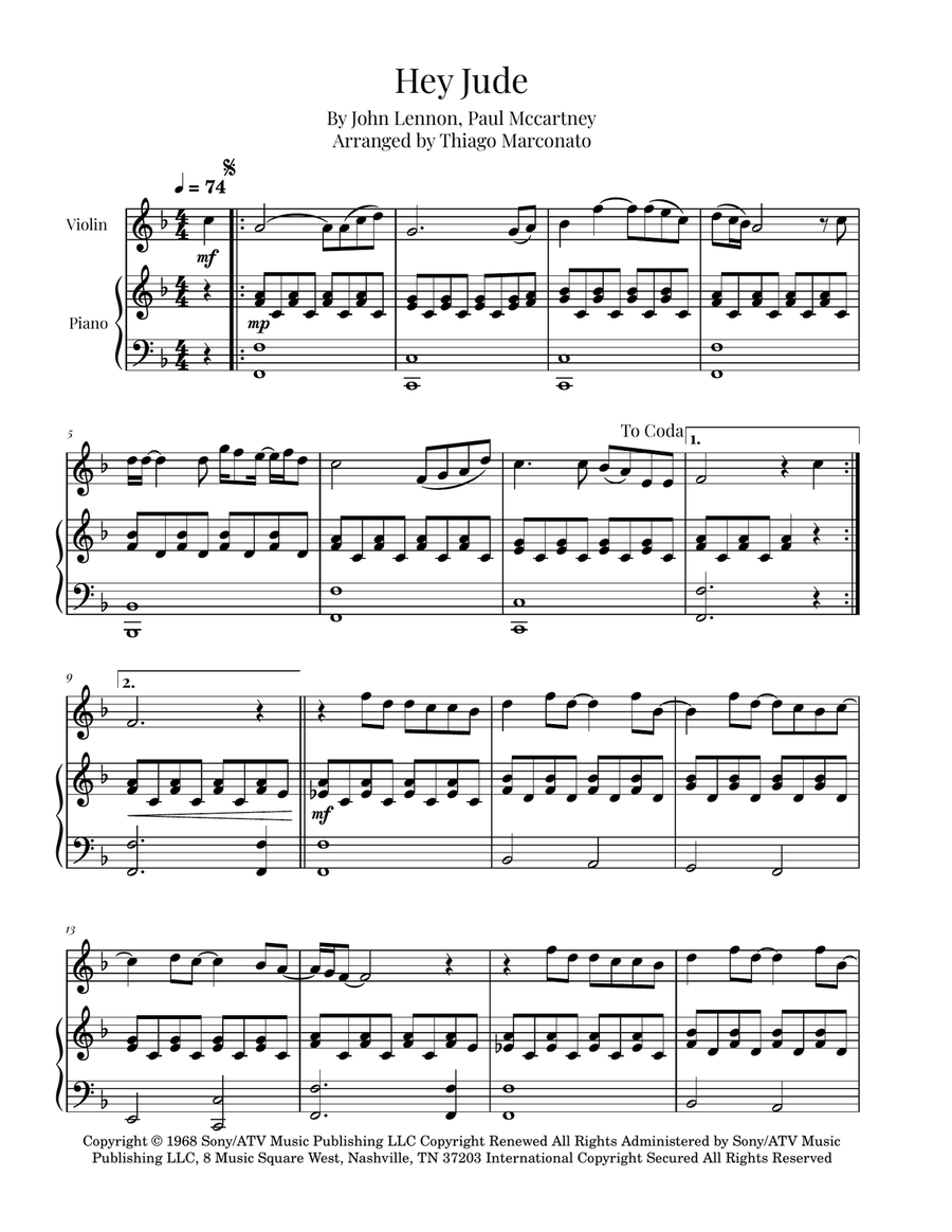 Hey Jude Hey Jude Violin Solo scores gallery preview page 1