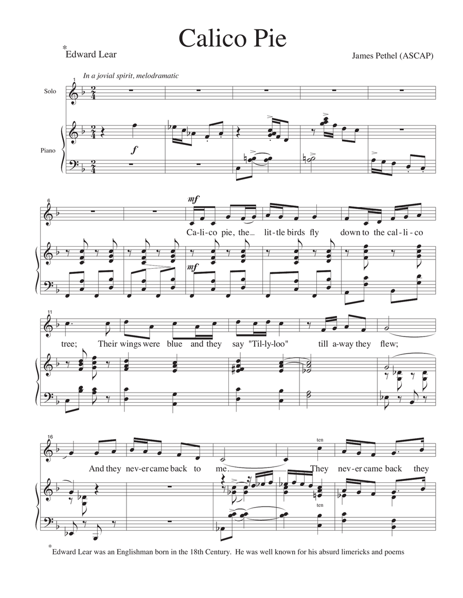 Calico Pie Calico Pie Mezzo-Soprano Voice scores gallery preview page 1