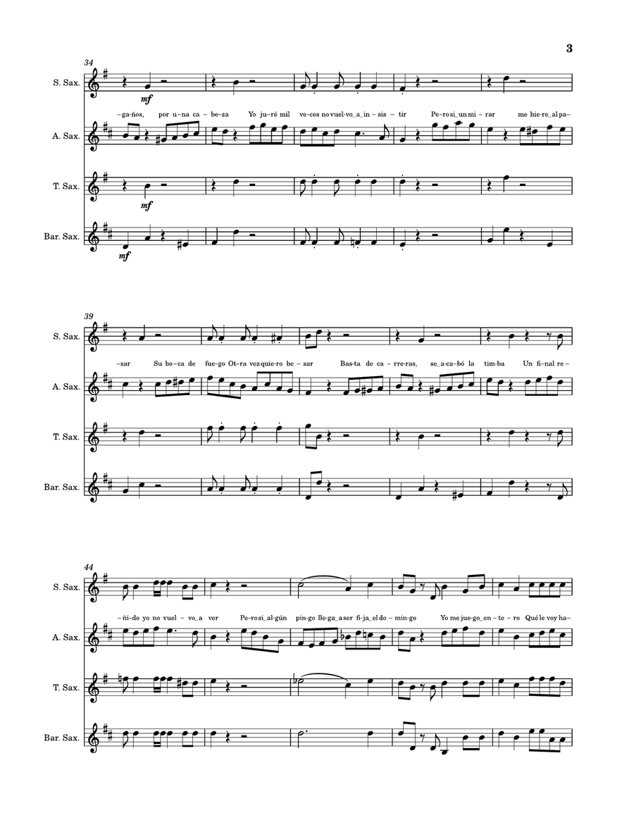Por Una Cabeza Por Una Cabeza Saxophone Quartet scores gallery preview page 3