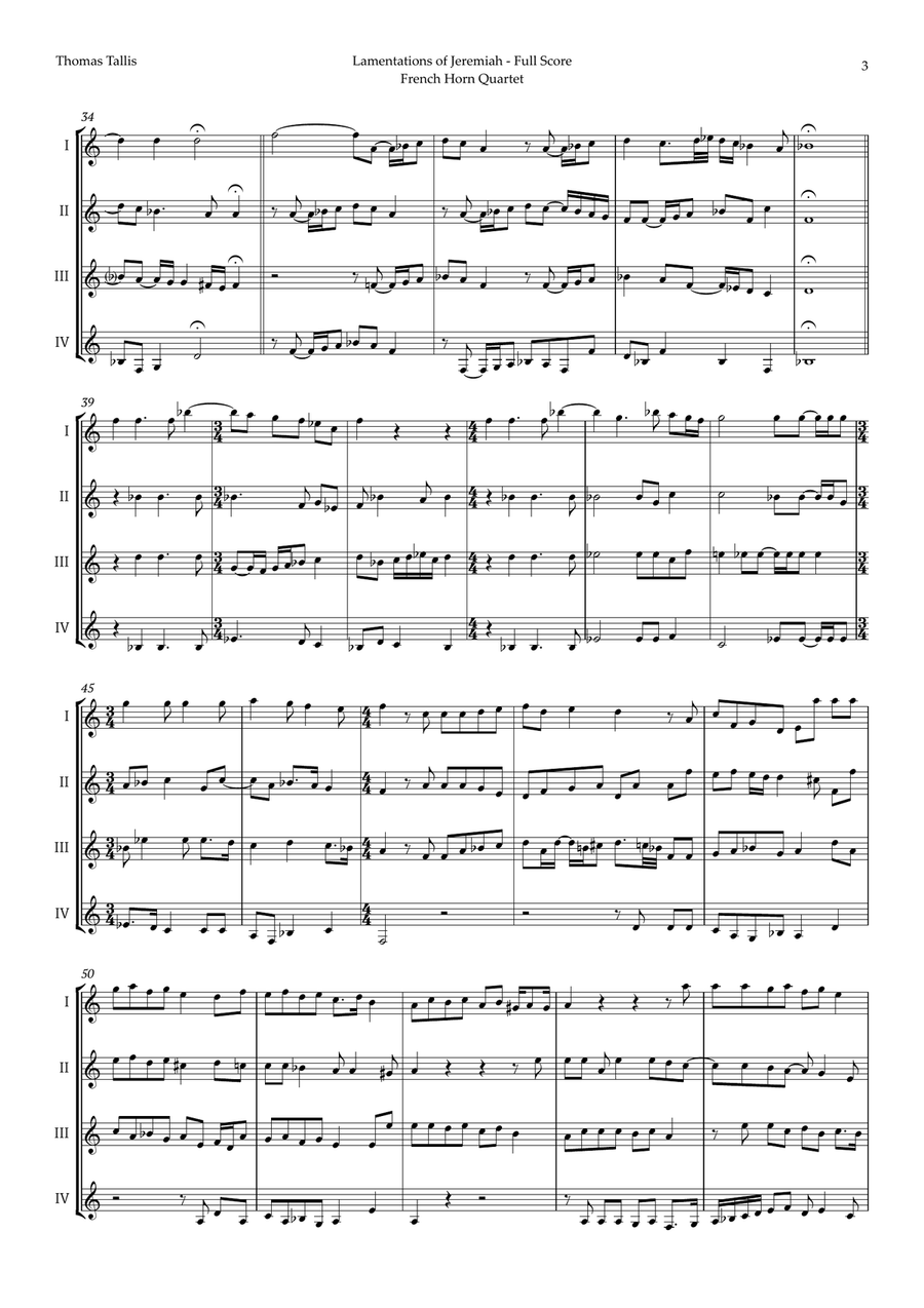 Lamentations of Jeremiah by Thomas Tallis for French Horn Quartet Brass Quartet scores gallery preview page 3
