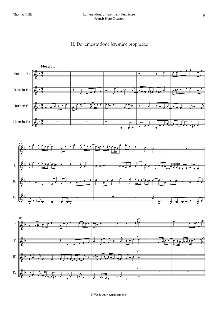 Lamentations of Jeremiah by Thomas Tallis for French Horn Quartet Brass Quartet scores gallery preview page 5