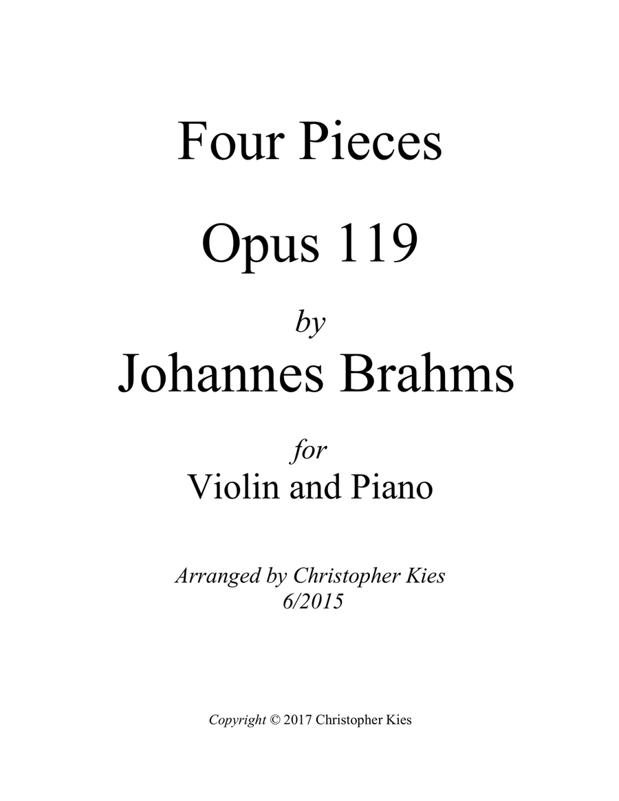 Four Pieces Opus 119 by Johannes Brahms for Violin and Piano Chamber Music scores gallery preview page 1