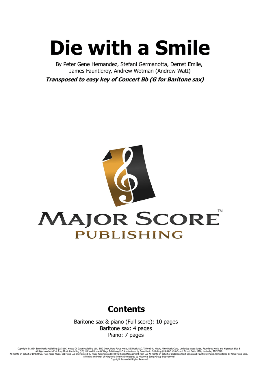 Die With A Smile Die With A Smile Baritone Saxophone scores gallery preview page 1