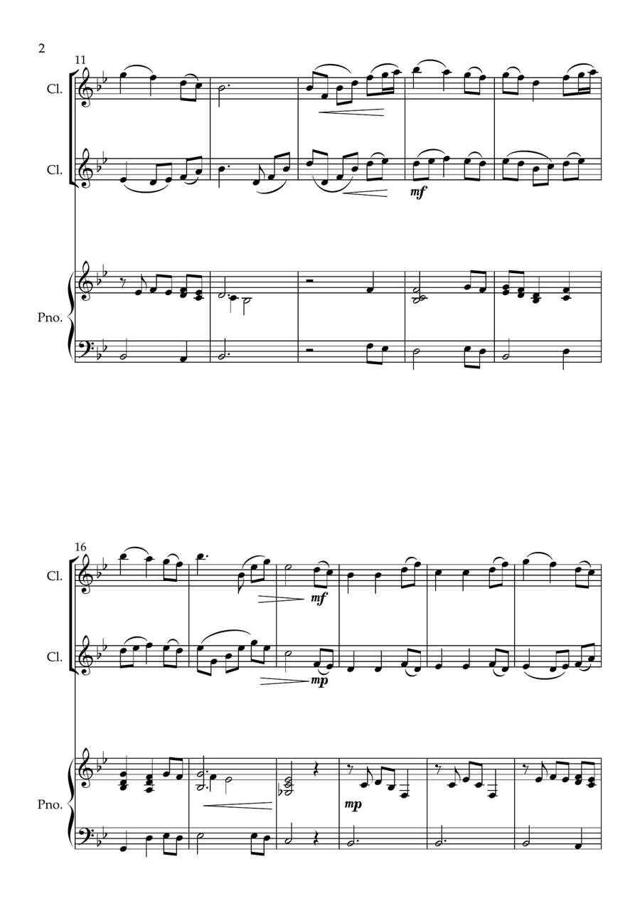 Come, Thou Fount of Every Blessing, for Clarinet Duet and Piano Clarinet Duet scores gallery preview page 2