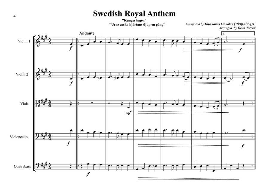 Swedish National & Royal Anthems for String Orchestra (World National Anthem Series String Orchestra scores gallery preview page 4