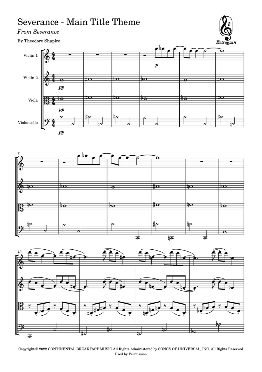 Severance - Main Title Theme String Quartet scores gallery preview page 1