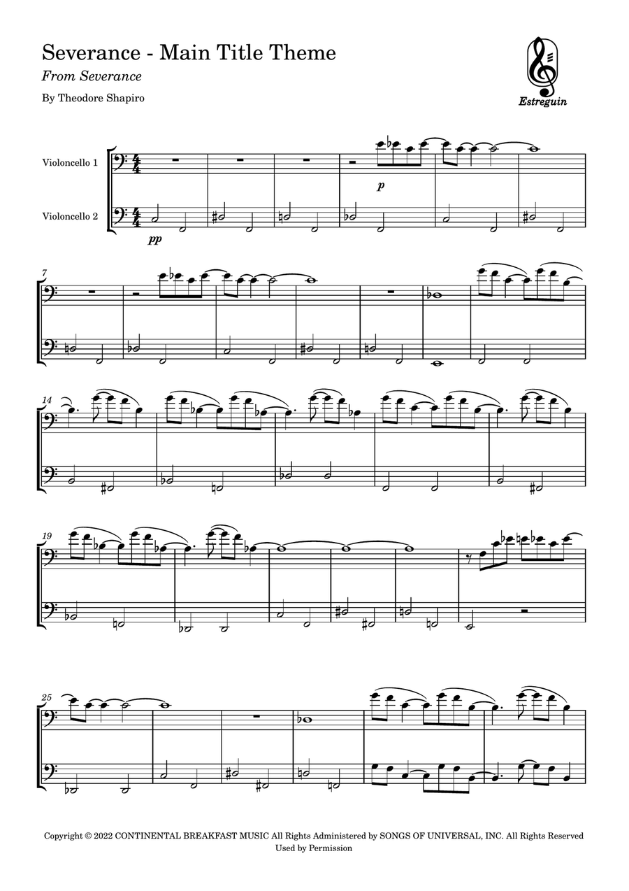 Severance - Main Title Theme String Duet scores gallery preview page 1