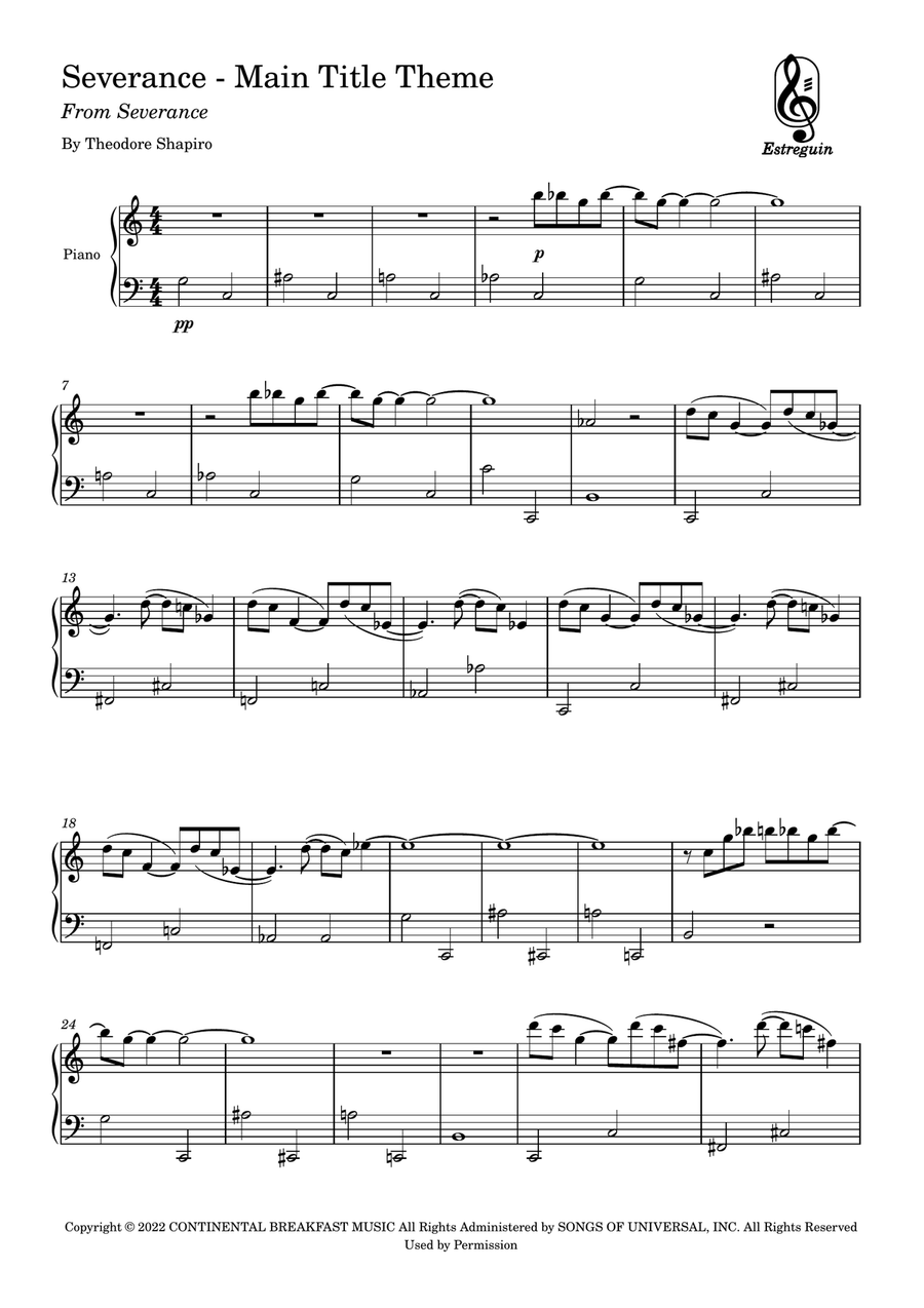 Severance - Main Title Theme Easy Piano scores gallery preview page 1