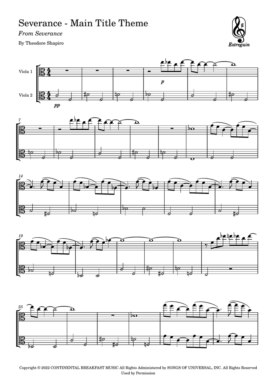 Severance - Main Title Theme String Duet scores gallery preview page 1