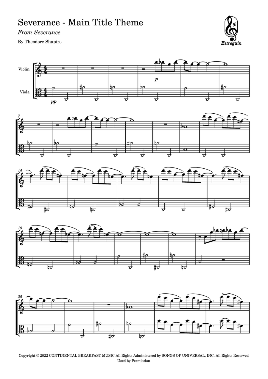 Severance - Main Title Theme String Duet scores gallery preview page 1