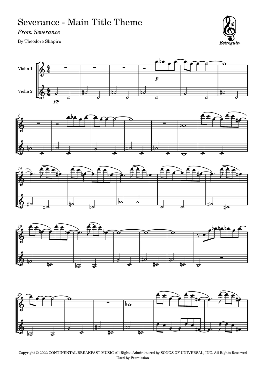 Severance - Main Title Theme String Duet scores gallery preview page 1