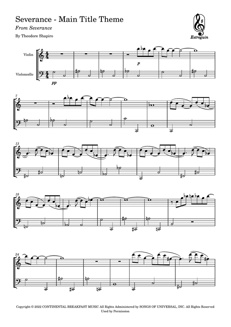 Severance - Main Title Theme String Duet scores gallery preview page 1