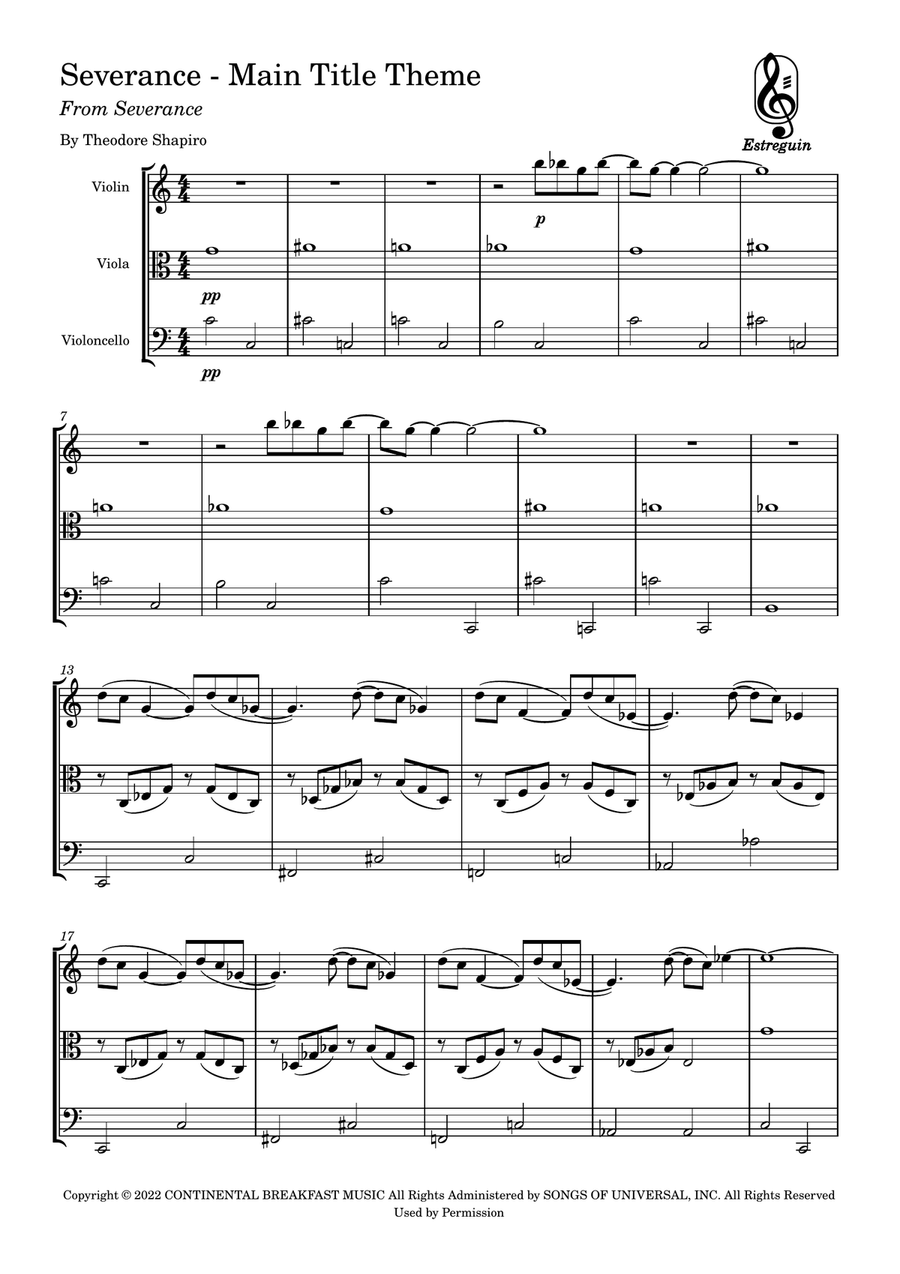 Severance - Main Title Theme String Trio scores gallery preview page 1