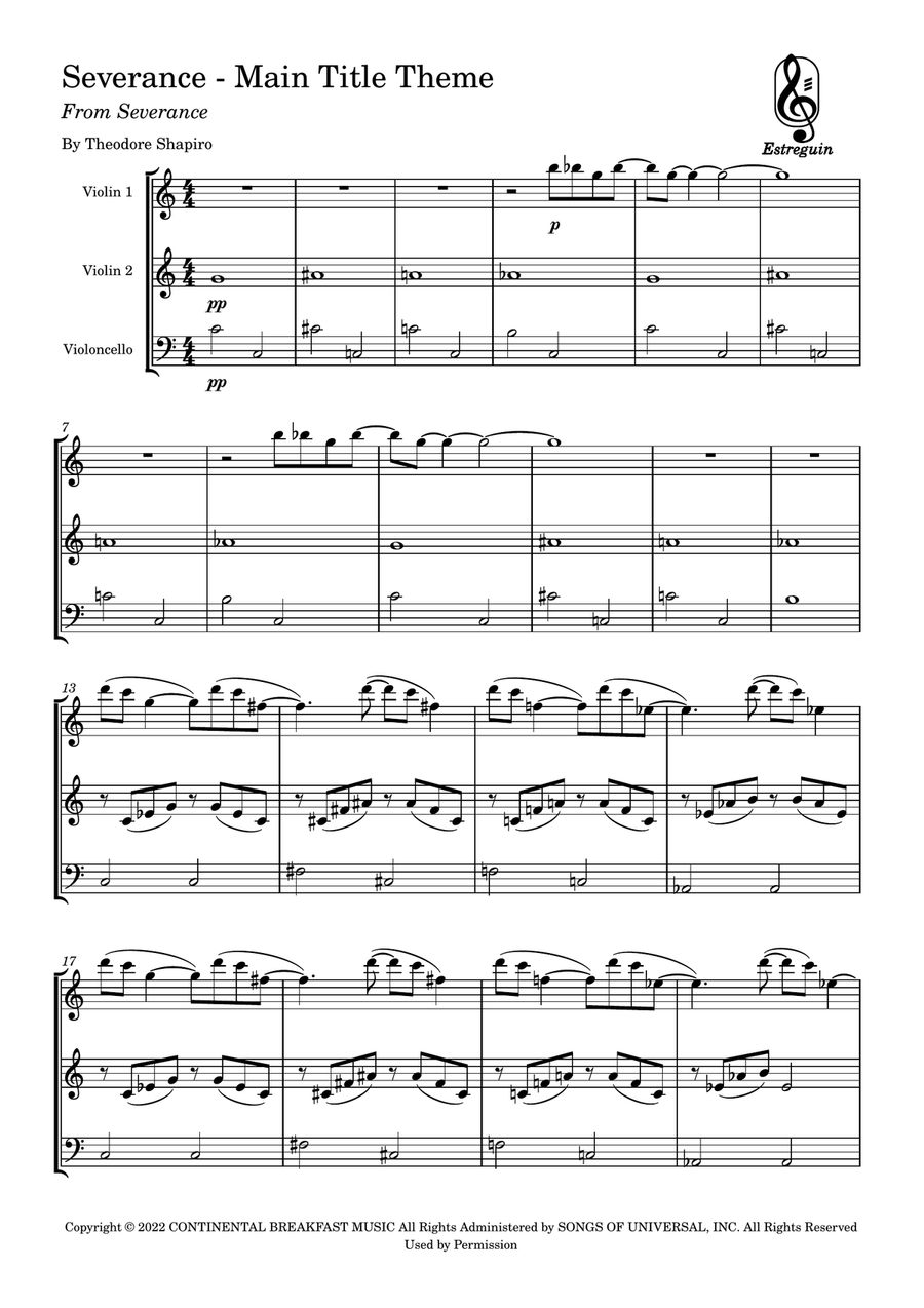 Severance - Main Title Theme String Trio scores gallery preview page 1
