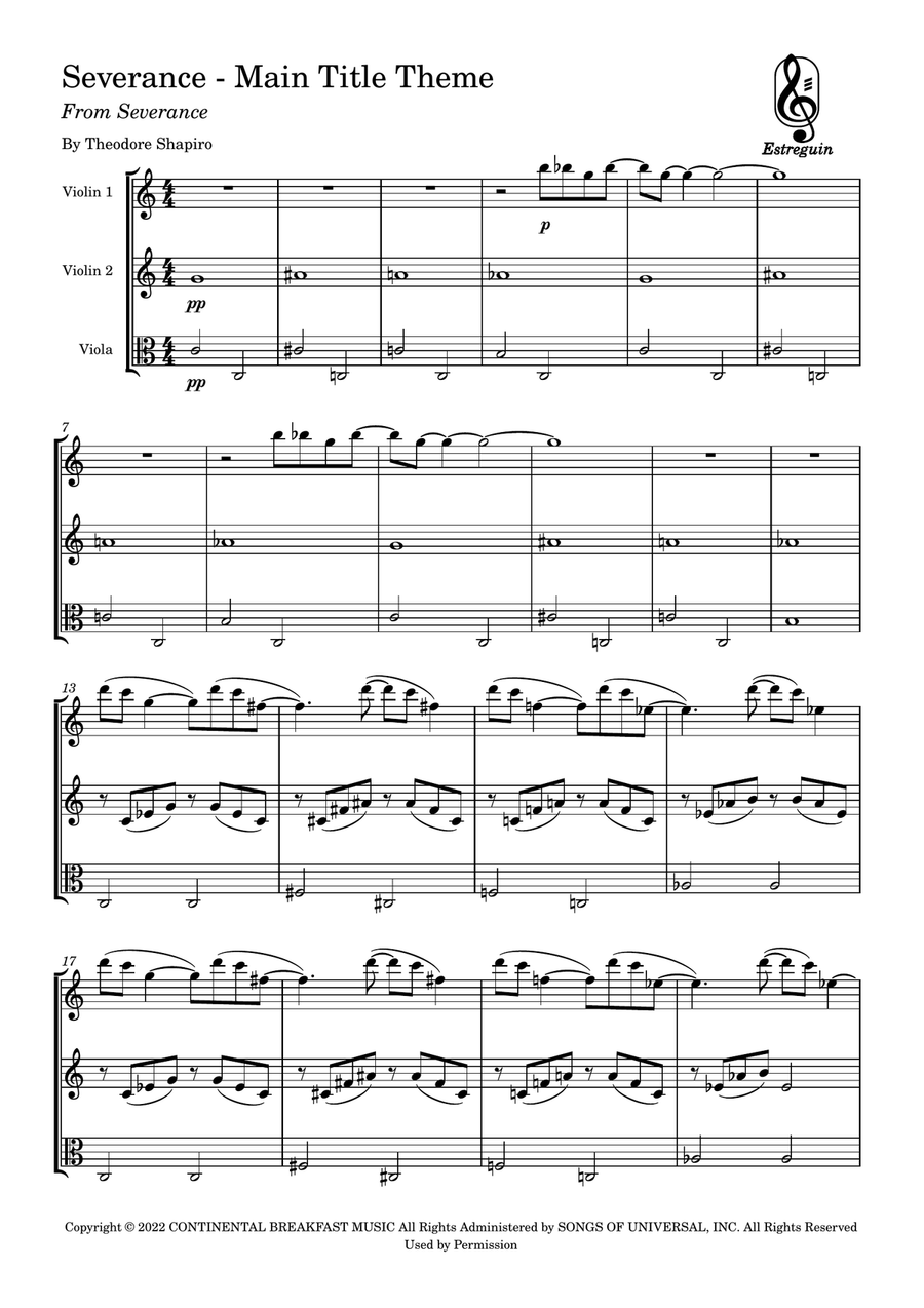 Severance - Main Title Theme String Trio scores gallery preview page 1